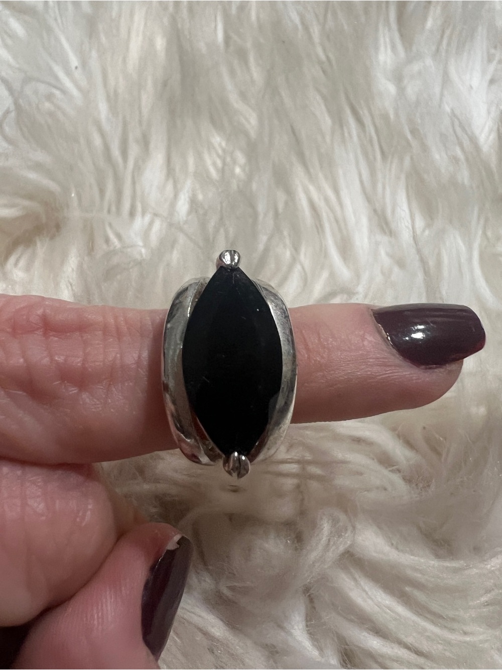 Black Onyx Marquise Silver Statement Cut Out Horizontal Ring